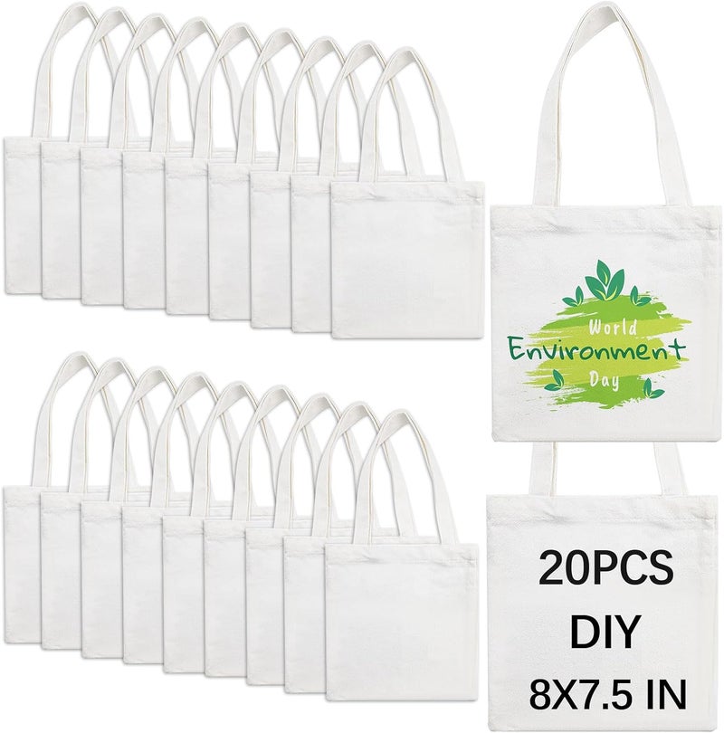 OKBA 20 Pcs 8X7.5 Inch Sublimation mini tote bags,Blank Canvas Tote Bags Reusable Grocery Bags, small tote bags for kids DIY - Image 1